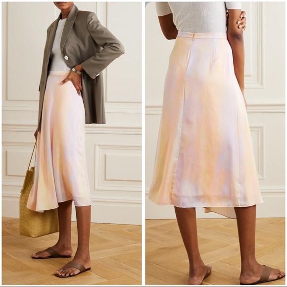 VINCE Rainbow Wash Drape Asymmetric Midi Skirt pastel pink slip skirt - Picture 7 of 16